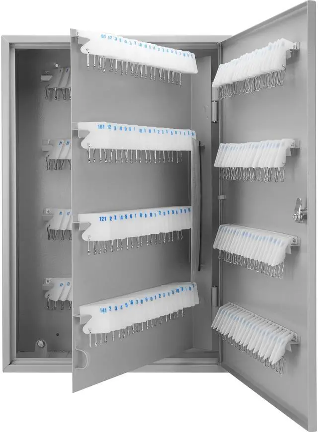Main image of 240 Position Key Cabinet with Numbered Hooks Wall Mount Steel Key Organizer Safe with Index Log, White Key Tags & Lockable Door for Office or Business - Key box wall mount - key locker