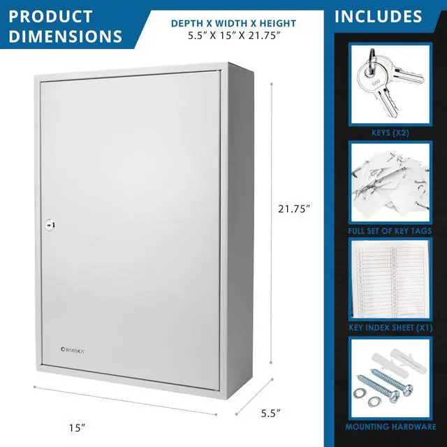 Alt view image 2 of 7 - 240 Position Key Cabinet with Numbered Hooks Wall Mount Steel Key Organizer Safe with Index Log, White Key Tags & Lockable Door for Office or Business - Key box wall mount - key locker