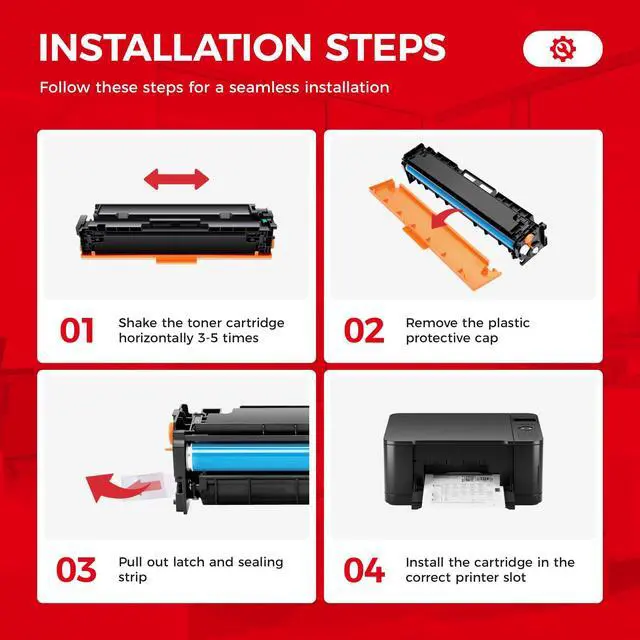 Alt view image 4 of 7 - 125A Toner Cartridge Set 4-Pack High Yield Replacement for HP 125A Toner Compatible with HP Color LaserJet CP1215 CP1515n CP1518ni MFP CM1312 CM1312nfi CP1515 CP1518 Printer Black Cyan Magenta Yellow