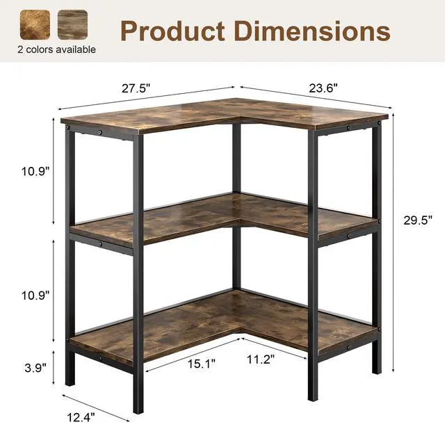 Alt view image 2 of 7 - Corner Printer Stand Table with 3 Tier Open Shelf, Multipurpose Display Organizer Storage Stand for Small Space Home Office Living Room, Brown