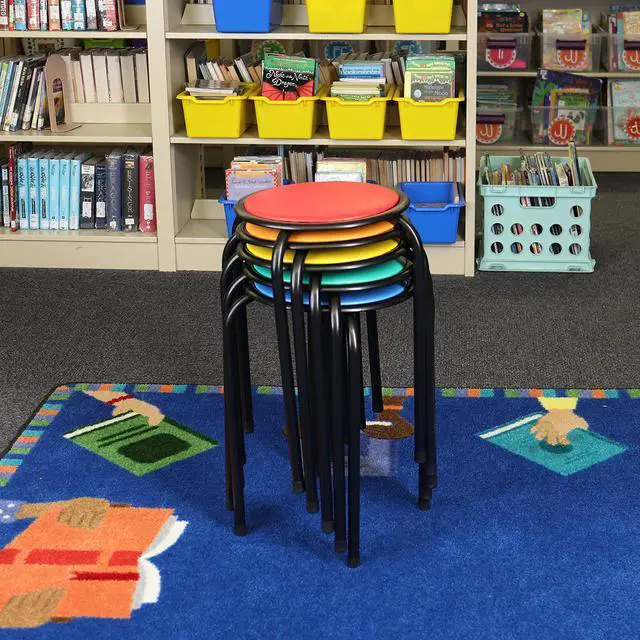 Alt view image 2 of 7 - Kids Classroom & Home Playroom Multipurpose Padded Stool Chairs, Multi