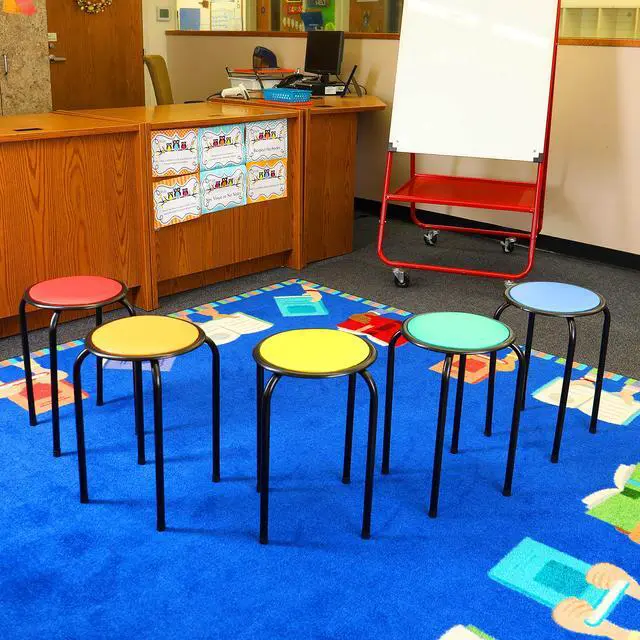 Alt view image 4 of 7 - Kids Classroom & Home Playroom Multipurpose Padded Stool Chairs, Multi