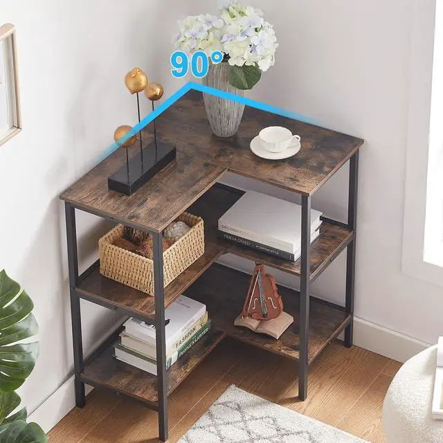 Alt view image 5 of 7 - Corner Printer Stand Table with 3 Tier Open Shelf, Multipurpose Display Organizer Storage Stand for Small Space Home Office Living Room, Brown