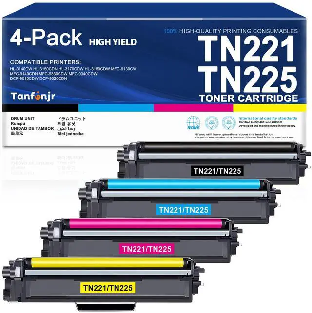 Main image of TN225 Toner Cartridges Replacement for Brother TN-221 TN 225 TN-225 High Yield Toner Cartridge for MFC-9130CW MFC-9140CDN HL-3140CW HL-3150CW HL-3170CDW Printer (4 Pack)