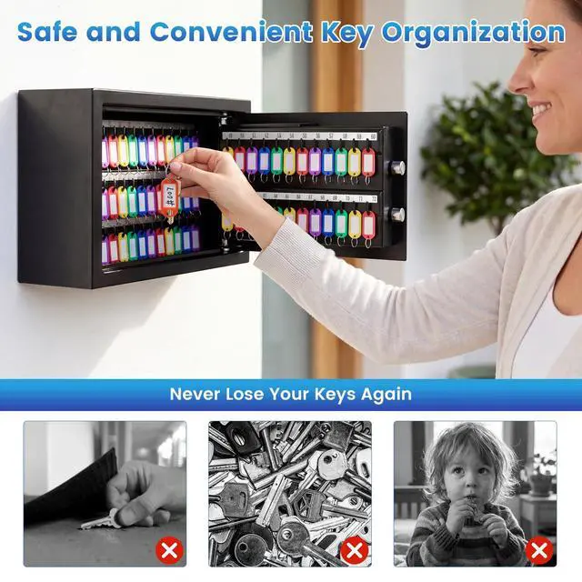 Alt view image 3 of 7 - 72 Keys Sturdy Key Lock Box Wall Mount with Code & 72 Colorful Key Tags | 12Lbs Heavy Duty Key Cabinet with Numbered Labels | Electronic Anti-Theft Key Box for Home Office Business Car Garage Rental
