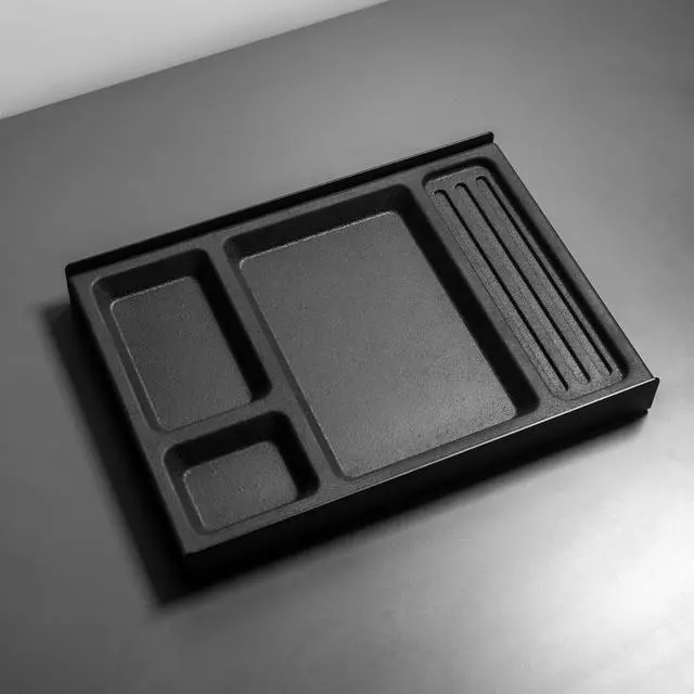 Alt view image 3 of 7 - Desk Shelf Tray Drawer Organizer with Compartments for Monitor Stand System Metal & Cork Accessory Tray for Cockpit Setup | Black