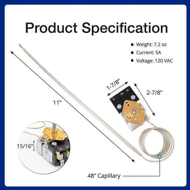 Alt view image 7 of 7 - Robertshaw KKTB-18-48 Stove Oven Range Thermostat 5A 120VAC Max Temp 599°F for and Other Gas Range Stoves