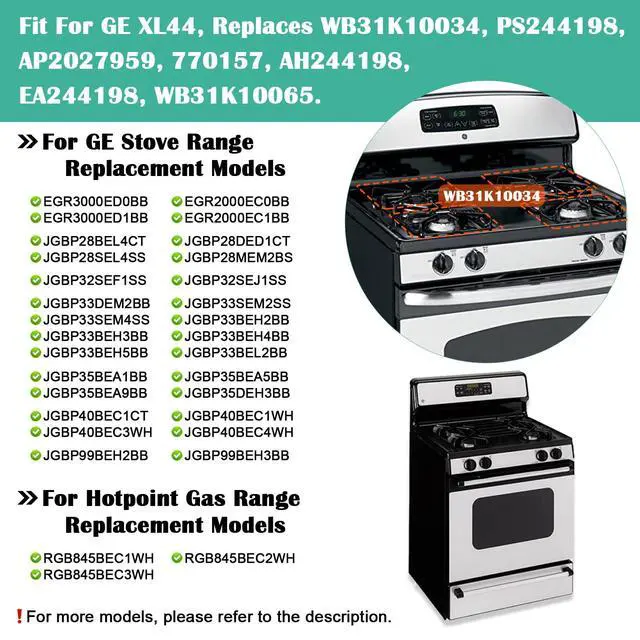 Alt view image 2 of 7 - WB31K10034 Gas Stove Burner Grates Replacement for GE XL44 Stove Top, General Electric Gas Range and Hotpoint Gas Range Burner Grates, Square Burner Surface Top Grates for GE Stove Parts