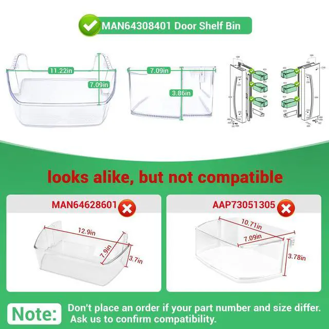 Alt view image 2 of 6 - MAN64308401 Door Shelf Bin (Clear) Compatible with Refrigerator: LFCS22520D, LFCS22520S, LFDS22520S, LFCS22520B, LFCS22520W etc. AP6801365 Door Basket replace 4879346, PS12590220, EAP12590220 etc