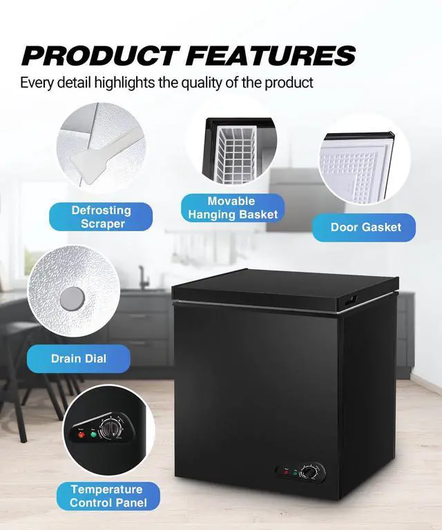 Alt view image 4 of 7 - Chest Freezer 7.0 Cu.Ft Compact Deep Freezers with 7 Adjustable Thermostat | Top Open Door Freezer Compressor Cooling with Removable Storage Basket for Home Bar Dorm