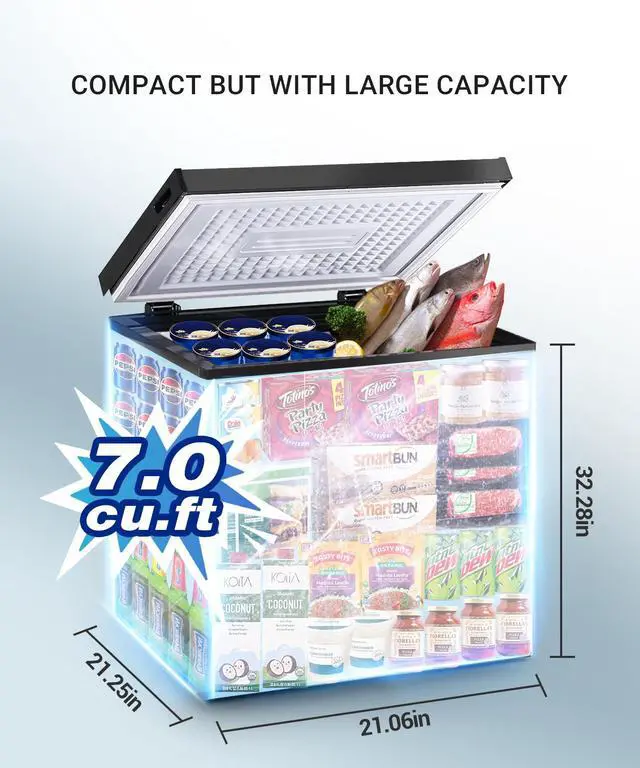 Alt view image 6 of 7 - Chest Freezer 7.0 Cu.Ft Compact Deep Freezers with 7 Adjustable Thermostat | Top Open Door Freezer Compressor Cooling with Removable Storage Basket for Home Bar Dorm