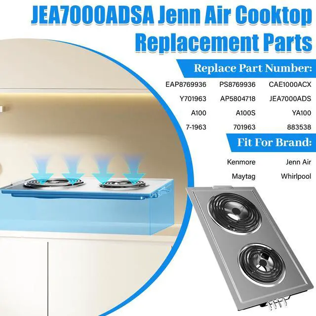 Alt view image 4 of 7 - Upgraded JEA7000ADSA Cooktop Module Compatible with Jenn Air Cooktop Replacement Parts JEA7000ADS A100 Coil Cartridge For Whirlpool Jennair Cook top Burners Electric Stove Range Oven Element Cartridge