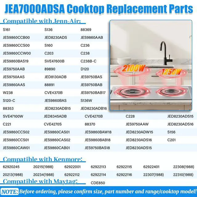 Alt view image 5 of 7 - Upgraded JEA7000ADSA Cooktop Module Compatible with Jenn Air Cooktop Replacement Parts JEA7000ADS A100 Coil Cartridge For Whirlpool Jennair Cook top Burners Electric Stove Range Oven Element Cartridge
