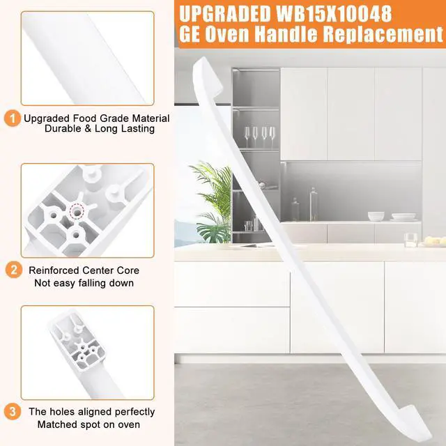 Alt view image 3 of 7 - Upgraded WB15X10048 Oven Handle Compatible with GE Hotpoint Oven Handle Replacement White General Electric Range Stove Parts AP2021197 JGBP30WEA1WW JBP24WB4WW Parts with Screws
