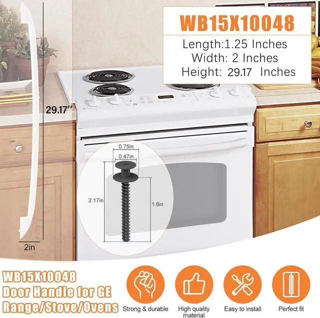 Alt view image 4 of 7 - Upgraded WB15X10048 Oven Handle Compatible with GE Hotpoint Oven Handle Replacement White General Electric Range Stove Parts AP2021197 JGBP30WEA1WW JBP24WB4WW Parts with Screws