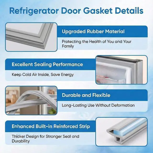 Alt view image 3 of 7 - Upgraded 2 Pack W10830162 Refrigerator Door Seal Gasket, Compatible with Whirlpool, Kenmore, KitchenAid French Door Refrigerators, Replaces W10443225, W10571956, W10179332, 12723206AP