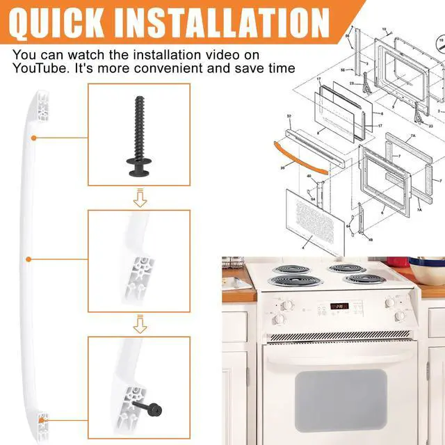 Alt view image 6 of 7 - Upgraded WB15X10048 Oven Handle Compatible with GE Hotpoint Oven Handle Replacement White General Electric Range Stove Parts AP2021197 JGBP30WEA1WW JBP24WB4WW Parts with Screws
