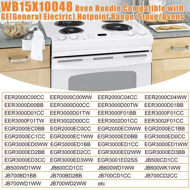 Alt view image 5 of 7 - Upgraded WB15X10048 Oven Handle Compatible with GE Hotpoint Oven Handle Replacement White General Electric Range Stove Parts AP2021197 JGBP30WEA1WW JBP24WB4WW Parts with Screws