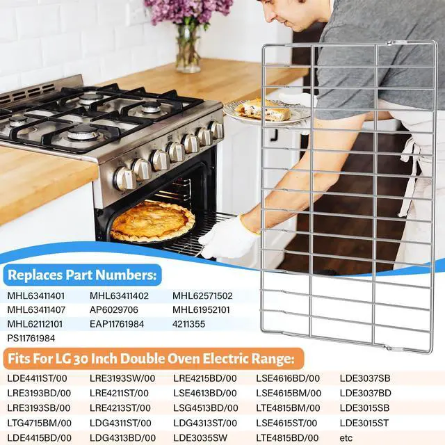 Alt view image 4 of 7 - UPGRADE 24.6"x16" MHL63411403 Oven Rack For LG Oven Stove Replacement Parts | Range Stove Shelf LDG4313ST LTE4815ST LTE4815BM LTE4815BD,304 Stainless Steel Air Fry Oven Rack Baking Roasting Shelves