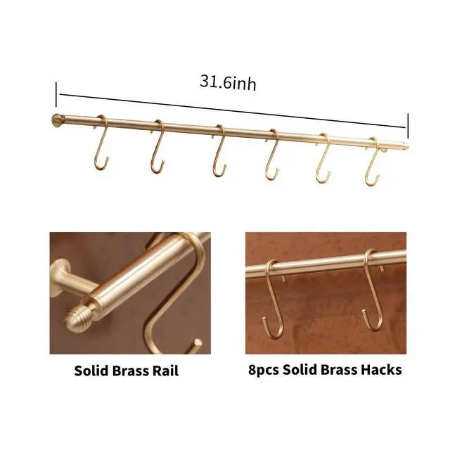 Alt view image 4 of 6 - 29.5x35.5 Aged Copper Finish 304 Stainless Steel Range Hood Backsplash with Solid Brass Rail & S Hooks,Stove Backsplash,Vintage Style,Kitchen Wall Splash Guard