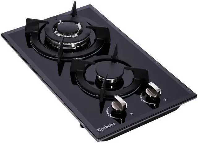 Main image of Gas Cooktop 12 Inch, 2 Burners Stovetop Built-in Tempered Glass Stove Top Propane/Natural Gas Convertible Cooktop