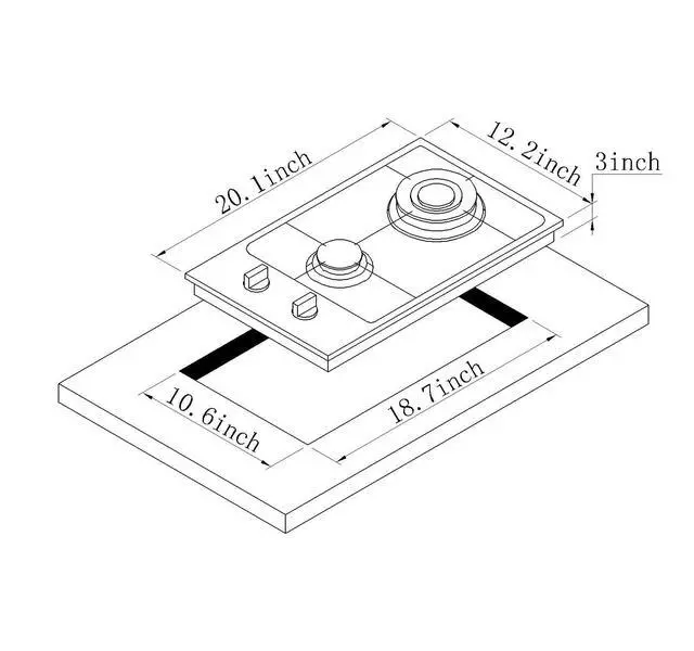 Alt view image 4 of 7 - Gas Cooktop 12 Inch, 2 Burners Stovetop Built-in Tempered Glass Stove Top Propane/Natural Gas Convertible Cooktop