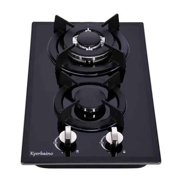 Alt view image 2 of 7 - Gas Cooktop 12 Inch, 2 Burners Stovetop Built-in Tempered Glass Stove Top Propane/Natural Gas Convertible Cooktop