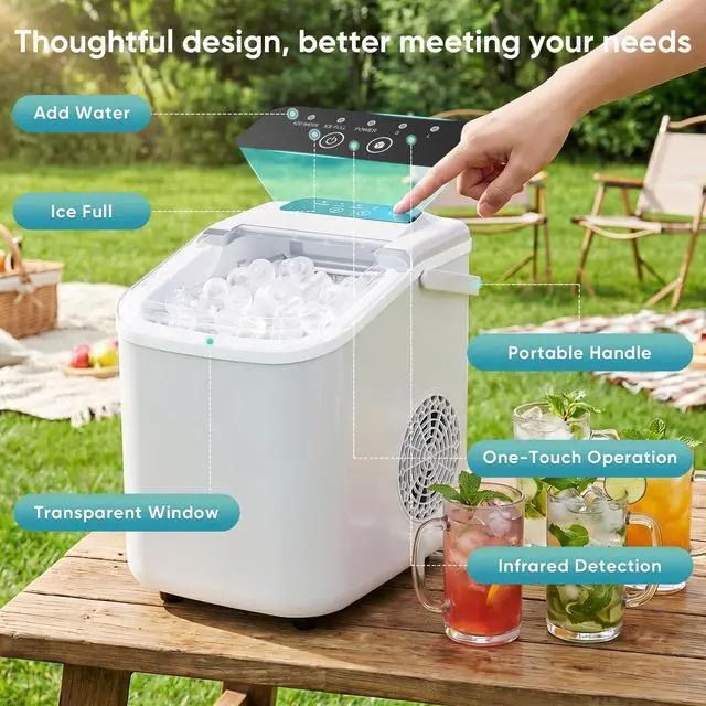 Alt view image 2 of 7 - Ice Makers Countertop Ice Machine with Portable Handle Compact Size | 9 Bullet Cubes in 8 Mins, 26lbs in 24 Hours, Self-Cleaning, with Basket and Scoop, for Home, Kitchen, RV, Camping