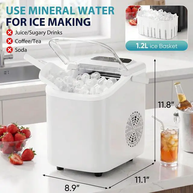 Alt view image 3 of 7 - Ice Makers Countertop Ice Machine with Portable Handle Compact Size | 9 Bullet Cubes in 8 Mins, 26lbs in 24 Hours, Self-Cleaning, with Basket and Scoop, for Home, Kitchen, RV, Camping