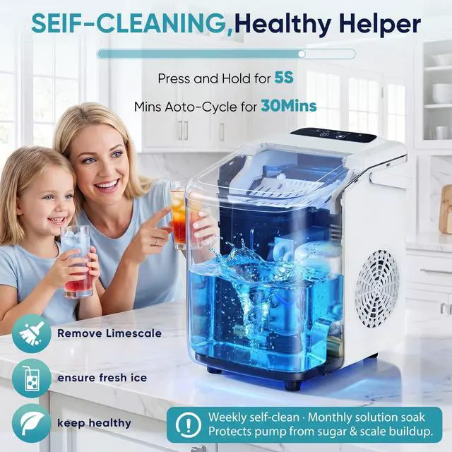 Alt view image 4 of 7 - Ice Makers Countertop Ice Machine with Portable Handle Compact Size | 9 Bullet Cubes in 8 Mins, 26lbs in 24 Hours, Self-Cleaning, with Basket and Scoop, for Home, Kitchen, RV, Camping