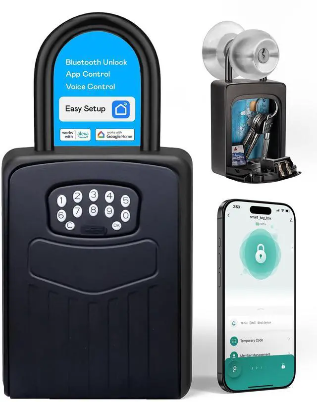 Main image of Smart Wall Mount Key Lock Box with Bluetooth Keyless Entry, Extra Large for Keys & Access Cards, Auto Lock, App Control, IP65 Waterproof, Secure Code, for Home, Office, & Airbnb (Extra Large)