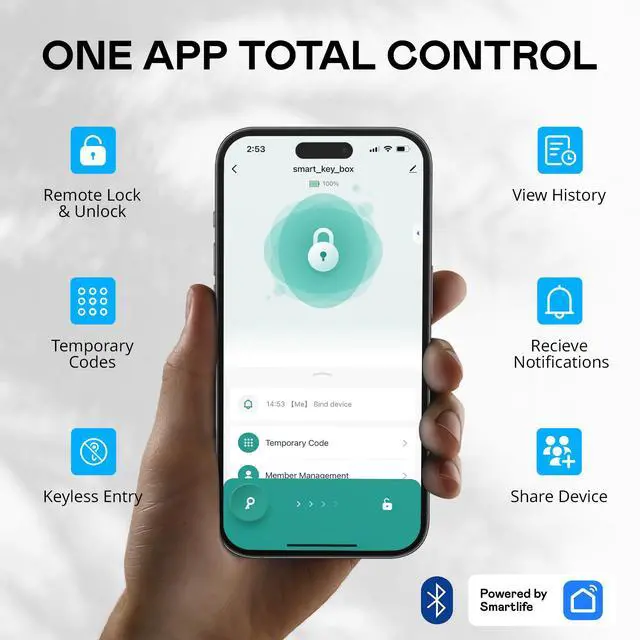 Alt view image 5 of 7 - Smart Wall Mount Key Lock Box with Bluetooth Keyless Entry, Extra Large for Keys & Access Cards, Auto Lock, App Control, IP65 Waterproof, Secure Code, for Home, Office, & Airbnb (Extra Large)