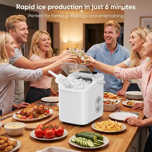 Alt view image 7 of 7 - Ice Makers Countertop Ice Machine with Portable Handle Compact Size | 9 Bullet Cubes in 8 Mins, 26lbs in 24 Hours, Self-Cleaning, with Basket and Scoop, for Home, Kitchen, RV, Camping