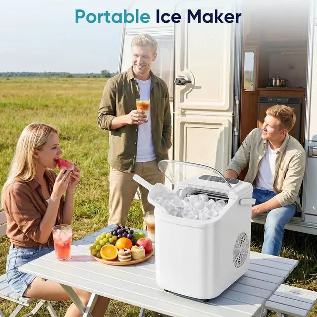 Alt view image 6 of 7 - Ice Makers Countertop Ice Machine with Portable Handle Compact Size | 9 Bullet Cubes in 8 Mins, 26lbs in 24 Hours, Self-Cleaning, with Basket and Scoop, for Home, Kitchen, RV, Camping