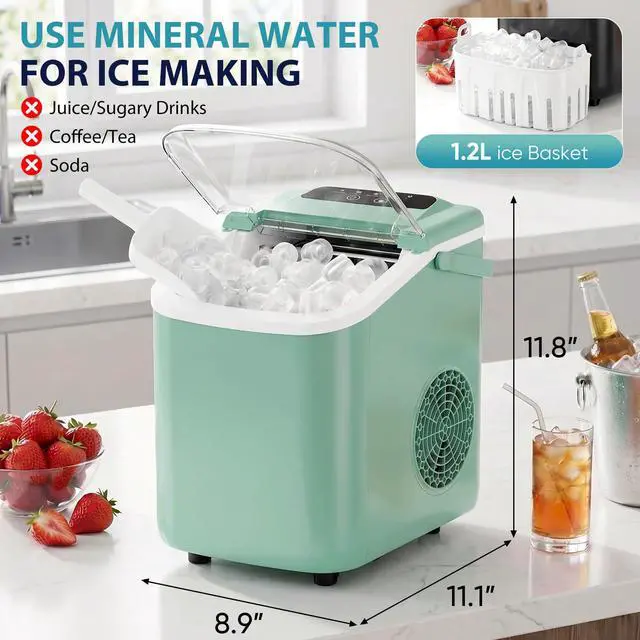 Alt view image 4 of 7 - Ice Makers Countertop Ice Machine with Portable Handle Compact Size | 9 Bullet Cubes in 8 Mins, 26lbs in 24 Hours, Self-Cleaning, with Basket and Scoop, for Home, Kitchen, RV, Camping