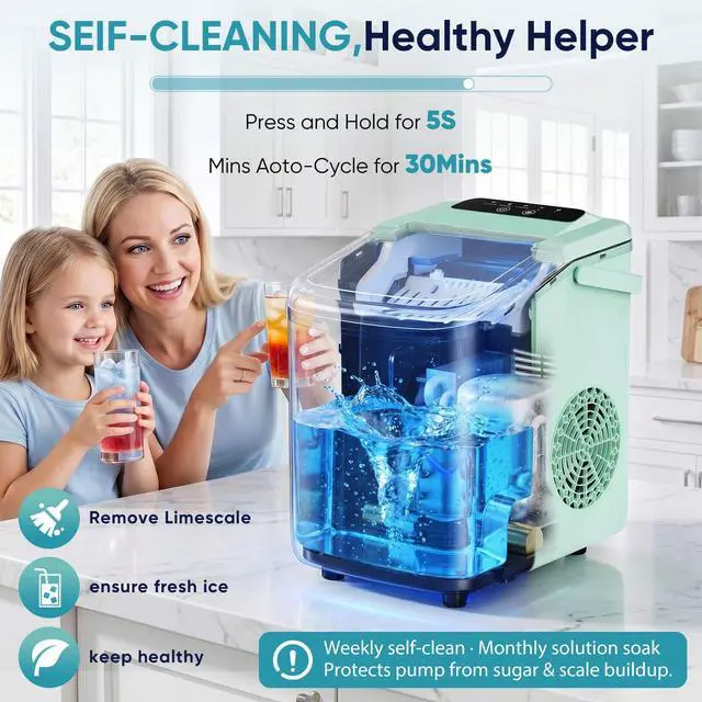 Alt view image 5 of 7 - Ice Makers Countertop Ice Machine with Portable Handle Compact Size | 9 Bullet Cubes in 8 Mins, 26lbs in 24 Hours, Self-Cleaning, with Basket and Scoop, for Home, Kitchen, RV, Camping