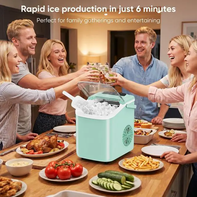 Alt view image 7 of 7 - Ice Makers Countertop Ice Machine with Portable Handle Compact Size | 9 Bullet Cubes in 8 Mins, 26lbs in 24 Hours, Self-Cleaning, with Basket and Scoop, for Home, Kitchen, RV, Camping