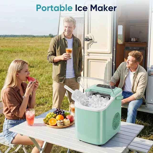 Alt view image 3 of 7 - Ice Makers Countertop Ice Machine with Portable Handle Compact Size | 9 Bullet Cubes in 8 Mins, 26lbs in 24 Hours, Self-Cleaning, with Basket and Scoop, for Home, Kitchen, RV, Camping