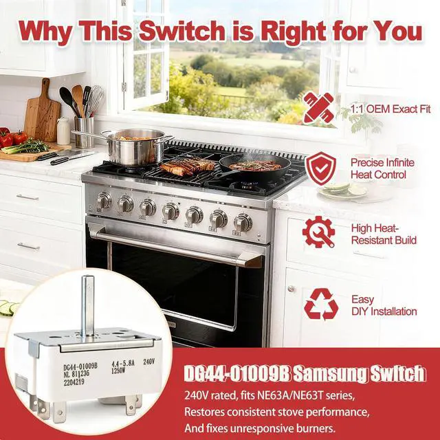 Alt view image 7 of 7 - DG44-01009B Infinite Switch Replacement for Samsung Electric Range Large Burner, Replaces DG44-01009BCM AP5622588 PS4240808 Surface Burner Control Switch