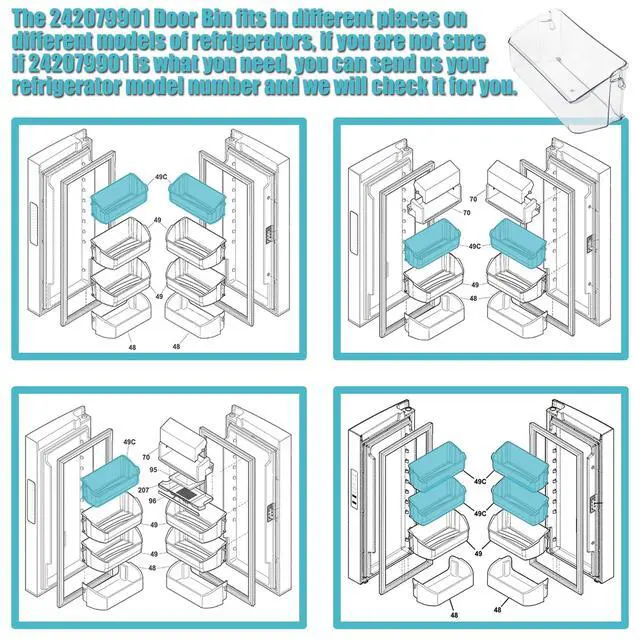 Alt view image 2 of 7 - Refrigerator Door Bin Replacement - Compatible with Crosley, Frigidaire & Kenmore - Replaces 242079901 & 242079903