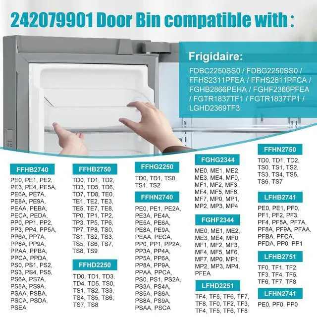Alt view image 5 of 7 - Refrigerator Door Bin Replacement - Compatible with Crosley, Frigidaire & Kenmore - Replaces 242079901 & 242079903