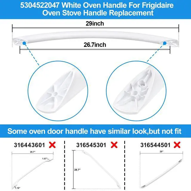 Alt view image 3 of 7 - 5304522047 Oven Handle for Frigidaire Stove Oven Door Handle Replacement | Kenmore Gas Range Replacement Handle Parts 5304522047 White Door Handles Frigidaire Stove Oven Model FFEF3054TB FFEF3012UB