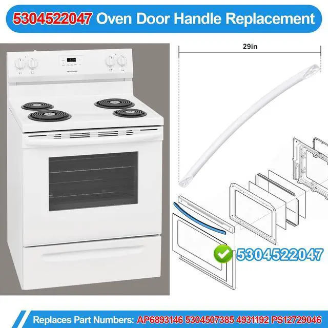 Alt view image 2 of 7 - 5304522047 Oven Handle for Frigidaire Stove Oven Door Handle Replacement | Kenmore Gas Range Replacement Handle Parts 5304522047 White Door Handles Frigidaire Stove Oven Model FFEF3054TB FFEF3012UB