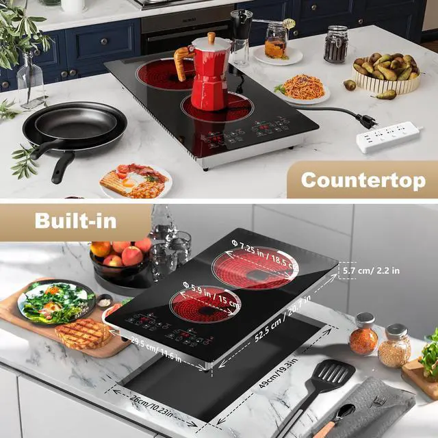 Alt view image 5 of 7 - 2000W 12 inch two burner Electric cooktop stove top burner estufa eléctrica de mesa portable cooktop electric burner parrilla eléctrica para cocinar portable electric burners for cooking