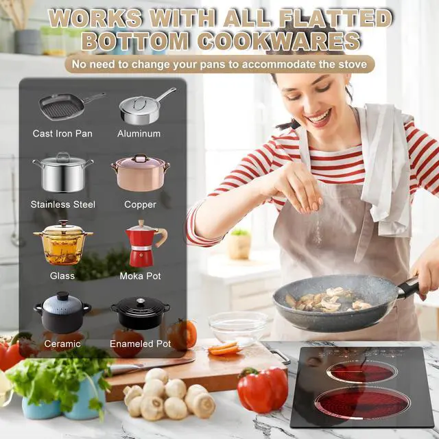 Alt view image 6 of 7 - 2000W 12 inch two burner Electric cooktop stove top burner estufa eléctrica de mesa portable cooktop electric burner parrilla eléctrica para cocinar portable electric burners for cooking
