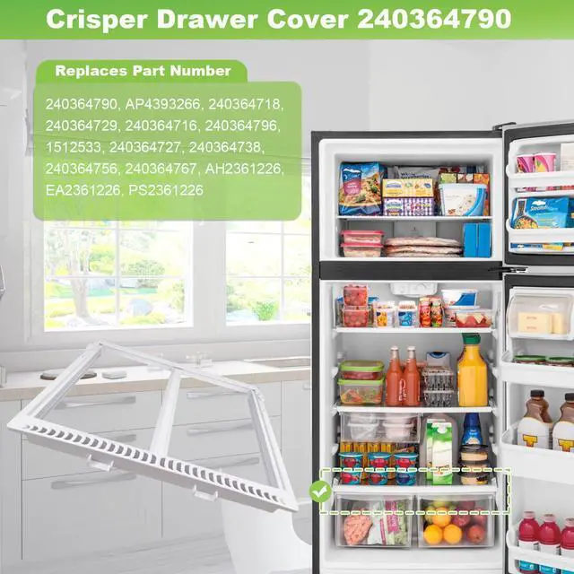 Alt view image 2 of 6 - 240364790 Refrigerator Crisper Shelf Frame Compatible with Frigidaire Refrigerator, Crisper Pan Cover Replaces AP4393266 240364718 240364767 AH2361226 Refrigerator Drawer Cover(No Glass)