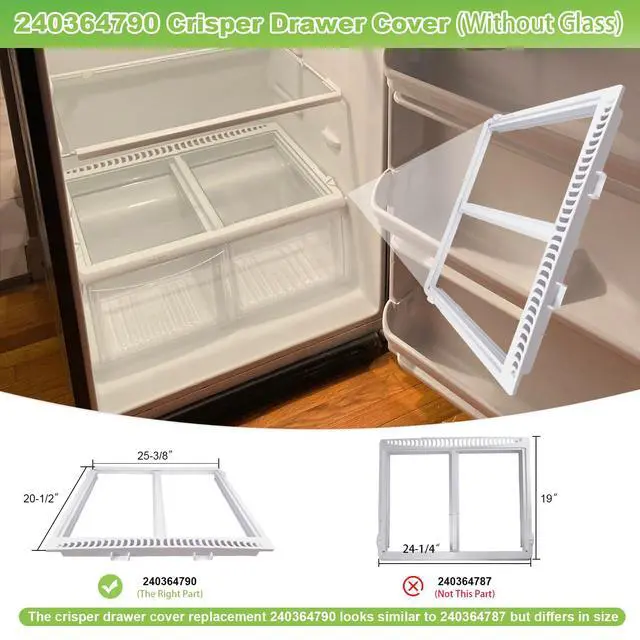 Alt view image 4 of 6 - 240364790 Refrigerator Crisper Shelf Frame Compatible with Frigidaire Refrigerator, Crisper Pan Cover Replaces AP4393266 240364718 240364767 AH2361226 Refrigerator Drawer Cover(No Glass)