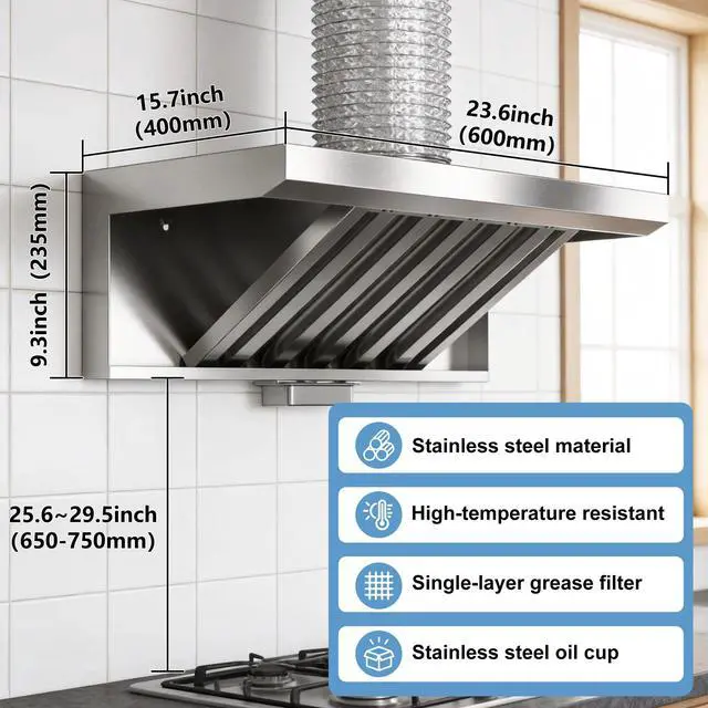 Alt view image 3 of 7 - 24" Wall Mount Range Hood,360 CFM Stainless Steel Ducted Stove Vent Hood | 2-Speed Control Switch,Stove Hood for Compact Kitchen,Apartments,Dorm Room,CE Certified