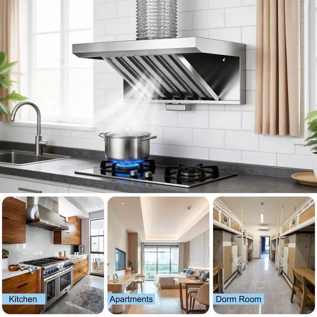 Alt view image 7 of 7 - 24" Wall Mount Range Hood,360 CFM Stainless Steel Ducted Stove Vent Hood | 2-Speed Control Switch,Stove Hood for Compact Kitchen,Apartments,Dorm Room,CE Certified