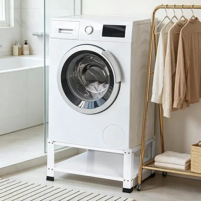 Alt view image 3 of 7 - Washer Dryer Pedestal Set of 2 With Storage Shelf, 28.3 x 28.3 x 14 in, 800 lb Capacity Heavy Duty Carbon Steel Laundry Pedestals, White